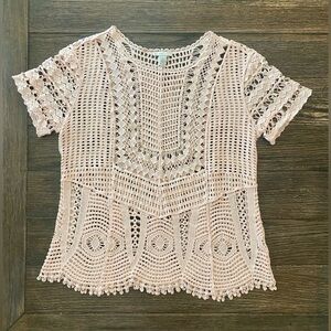 Loose Knit Women’s Top L (see measurements) Crochet Cream Shirt 100% Cotton M